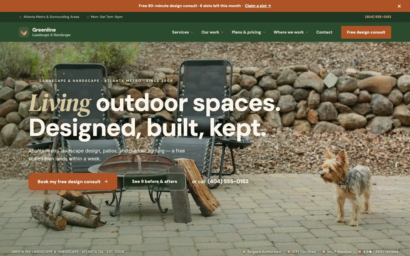 Screenshot of Greenline Landscape & Hardscape, a Landscape & Hardscape website built on WorkspaceCMS — Maintenance-Plan Ladder.